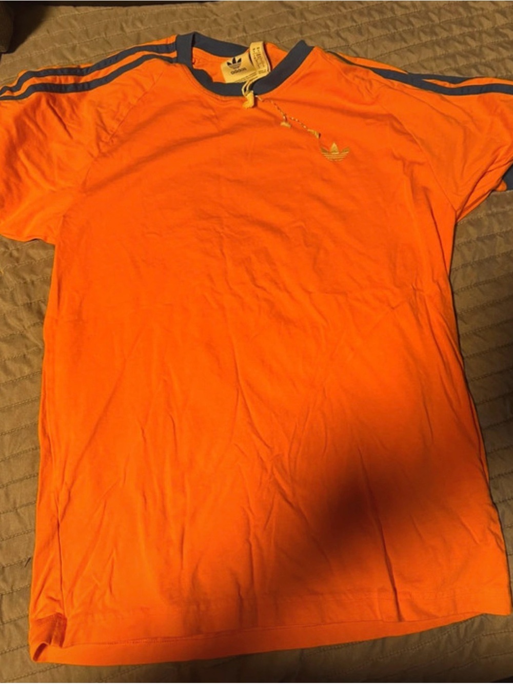 adidas Orange Short Sleeve Tee with Navy Trim and Trefoil